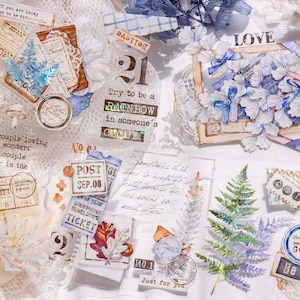 Fita adesiva A Moment in Time, Washi extra larga Timegrid e fita transparente PET, coisas efêmeras de samambaia e borboleta, adesivo de diário de carta vintage