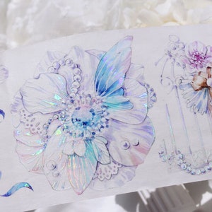 Fita adesiva de flores brancas, fita adesiva extra larga Timegrid e fita transparente para animais de estimação, adesivo floral, diário de borboleta e adesivo de planejador