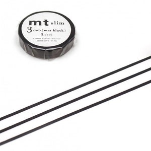3mm / 6mm MT Slim Black Masking Tape, Solid Color, Basic Masking Tape, Black Washi Tape, Japanese Stationery