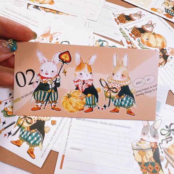 48PCS Bunny Memo Paper Set, Yaya Illustration Notepad, Pumpkin Festival, Sweet Teacup, Kawaii Letter Paper for Snail Mail, Penpal