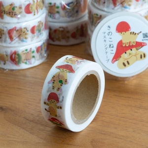 Mushroom Cats Washi Tape, 4Legs Stationery, Decorative Masking Tape for Journal, Planner, Penpal Letter, and Scrapbook