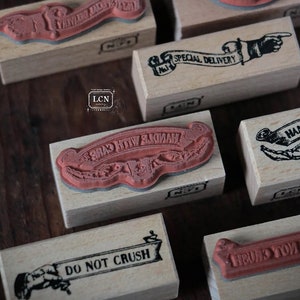 Postal Signs 3 Stamps Set, LCN Design Studio, Snail Mail, Handle With Care, Vintage Postmark Ligneous Stamp for Crafting and Journaling