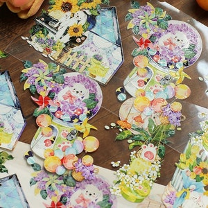 Kaleidoskop Klar und Washi Tape, Extrabreiter Künstler illustrierte Aquarell Blume Dekoratives Tape, Grünes Haus, Übertopf Masking Tape