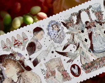 Dream Theatre Masking Tape, Extra Wide Illustration Washi and PET Tape, Victorian Play, Detective Drama, Castle Sticker Tape, Deco Tape