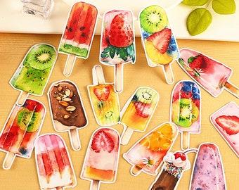 Fruit Pop Sticker Pack, Ice Pop, Fruit Dessert, Zomer Snacks Stickers, Vinyl Die-Cut Sticker Set, Planner Stickers