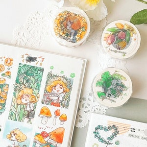 Forest Spirit Series Washi Tape, EverEin Washi Tape Roll, Flower Fairy Masking Tape, Bloem, Botanisch, Planten Illustratie Tape