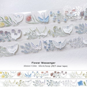 Blumen Masking Tape, Vogel und Blumen Illustration Washi und PET Tape, Natur Themen Masking Tape für Planer, Aesthetic Journal