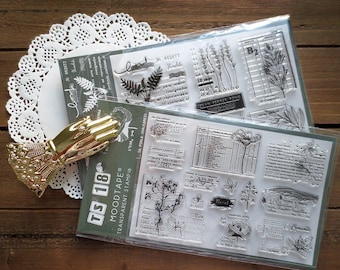 Floral Themed Acrylic Stamp Set, Botanical, Vintage Flower Etching Stamps for Journaling, Plants Clear Stamps