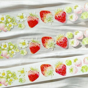 Ruban Washi Fraise, Ruban Transparent Fleurs Aquarelle, Fruits, Rouleau de Ruban Décoratif Illustration Botanique