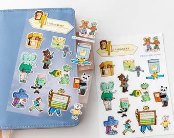 Stationery Animals Sticker Sheet, Kiss-Cut Sticker Sheet for Journaling