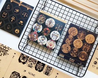 Ancient Egypt Motifs Sticker Sheet, Nome, Tachibanakai Original Illustration Sticker Seals, Kiss-Cut Round Stickers