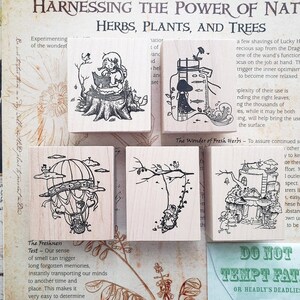 Fairy Tale Ligneous Stamp, Once Upon a Time Series Rubber Stamp, Dieren, Heteluchtballon, Lezen, Fairy Tale House