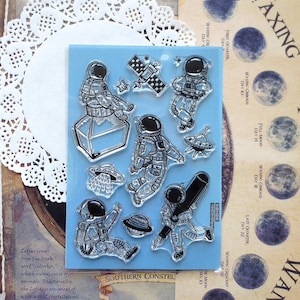 Ensemble de timbres acryliques pour astronautes et papeterie, tampons d’outils de planification, bouteille d’encre, timbres transparents sur le thème de l’espace