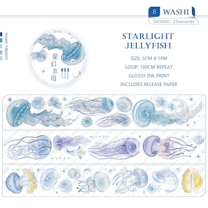 Tape Sample, Starlight Jellyfish Washi en PET Tape Sample, Marine Animals Sticker Masking Tape, Holografische Decoratieve Journal Sticker
