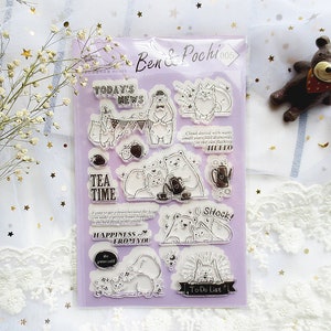 Ben and Pochi Acrylic Stamp Set, Planner Stamp, Polar Bear and Dog Stamps for Journaling, Animals Clear Stamps