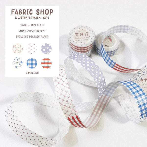 Fabric Shop Washi Tape, Nekocha Original Design Masking Tape, Patchwork, Quilt, Simple Design Washi Tape