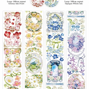 Tejpprov, Washi-prov med blommor och vinrankor, blomvas, dekorativt klistermärke med blommig akvarell illustration för kreativ dagbok och planerare