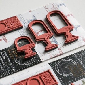 Specimen Display Rubber Stamps Set, LCN Design Studio, Red Rubber Stamps, Glass Dome and Empty Bottle Stamps for Junk Journal, Scrapbook