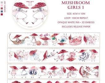 Tape Sample, Mushroom Girls Washi and PET Tape Sample, Mushroom Fairy Masking Tape, Planner and Journal Sticker, Kawaii Stationery