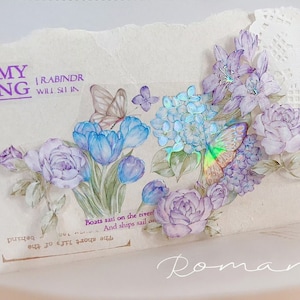 Candy Gem Blues and Greens Masking Tape, Hydrangea and Rose Washi Tape, Watercolor Flower PET Tape, Floral Sticker for Journal, Planner