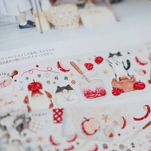Cats Washi Tape, A Little Cute Clear Tape Roll, Kawaii Stationary, Kitty Strawberry, Artist Illustration Tape, creative journal Supply