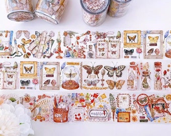 Butterfly Specimen Masking Tape, Extra Wide PET Clear Tape, Dried Flowers, Nature Journal, Planner Sticker Tape