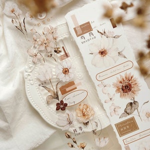 Tea Brown Masking Tape - VOLLEDIGE ROLL, Sproeten Thee Volume 3 Aquarel Washi en PET Illustratie Masking Tape, Bloemsticker