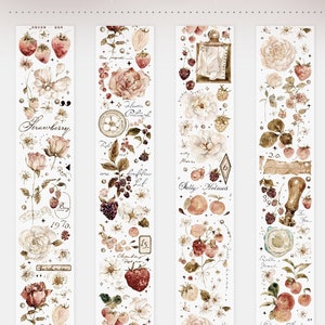 TAPE MONSTER, Sproeten Thee Rozen en Bessen Masking Tape, Aardbei Aquarel Illustratie, Flower Label Sticker voor Journal en Planner