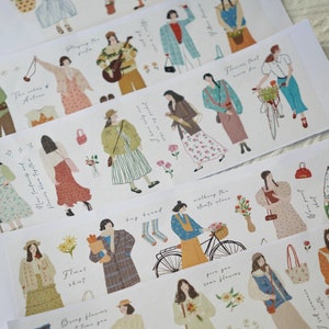 Fita adesiva para um dia de outono da Wanle Studio, fita adesiva extra larga para roupas de outono, bicicleta, suéter, adesivo para diário de ilustração para meninas