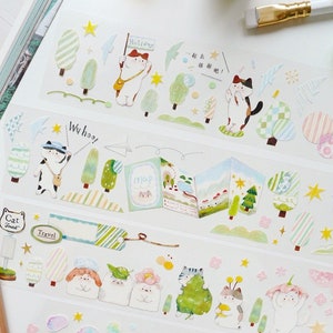 Go Hiking Clear and Washi Tape, Kitty&#39;s Outdoor Adventures, Mountain, Forest, Cat, Road Trip, Kawaii Animals Masking Tape for Art Journal