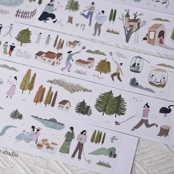 Wanle Studio im Park Washi Tape, Kiefernwald Illustration Masking Tape, Baumhaus, Wandern, Outdoor-Aktivitäten Journal Sticker