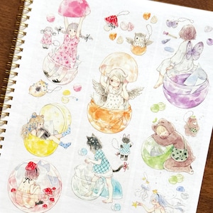 Capsule Toy Girl Masking Tape, Original Girls Illustration PET Tape, Kawaii Sticker, Decorative Tape for Art Journal, Planner, Scrapbook