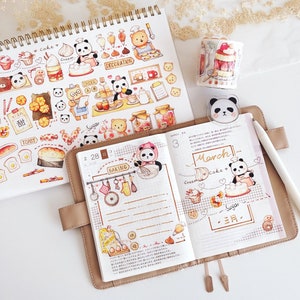 Sweet Time Washi Tape, EverEin Snacks Washi Tape Roll, Rostat bröd, Mochi, Glass, Bagerimaskeringstejp för kreativ journal, Pandabjörnar