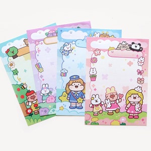 Bloco de notas decorativo para jardim com arco-íris e almôndegas, 80 peças, animais kawaii, panda, porquinho, coelho