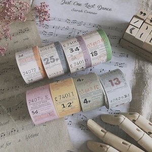 Transit Ticket Stubs Washi Tape Roll, Assorted Vintage Bus Tickets Washi Roll, Masking Tape für Junk Journal, Ephemera