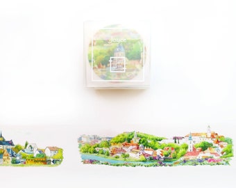 Nature Scenery Washi Tape Roll, A Long Journey of Mercurius Masking Tape, Original Watercolor Landscape Illustration Deco Tape, Countryside