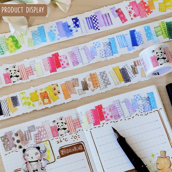 Buntes Tape Washi Tape, EverEin, Panda Bären Washi Tape Rolle, Tape Streifen Masking Tape, Deko Tape für Creative Journal, Planner