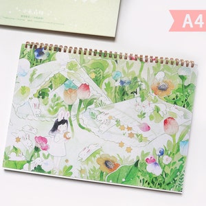A4 Size Washi Collection Notebook, Bunny Forest Sticker Book, Release Paper, Softcover Spiral Bound, Masking Tape Collecting Journal