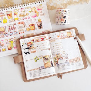 Tea Time Washi Tape, EverEin, Bubble Tea and Coffee Washi Tape Roll, Boba, Fruit Tea Takeout Getränke Masking Tape, Panda Bär