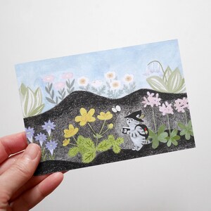 Sabatura-reisdagboek lente ansichtkaart, 4Legs Illustrated Post Card, Kitty, wenskaart natuurthema, verjaardagskaart