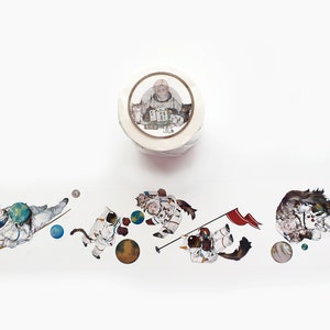 Ruban adhésif déco transparent étoile de miaou, chat astronaute, illustration originale pour garçons en rouleau, espace, adhésif de masquage galaxie, ruban adhésif déco transparent sur le thème des chatons