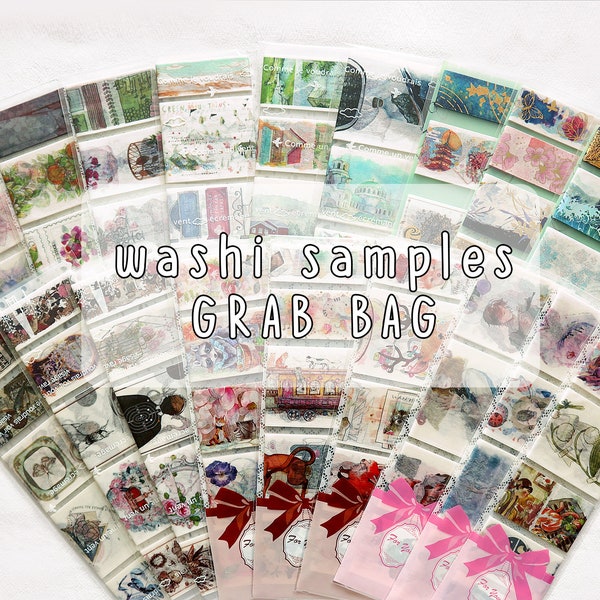 Washi Sample Grab Bag, Flower, Landscape, Character, Animals, Food, Gold and Silver Foil Themed Washi Tape Sample Set