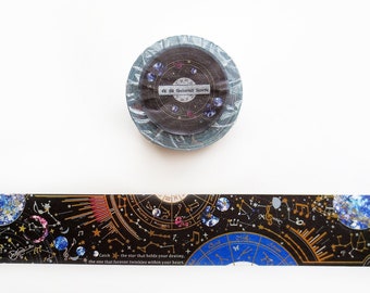 Ruban Washi Rainbow Foil Galaxy, Rêverie Nocturne, Rouleau Washi Mélodie Diurne, Feuille d'Or, Espace, Astrologie, Ruban de Masquage Horoscope, Ruban Déco