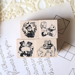 Krimgen Little Bears Series Stamp, Polar Bear, Black Bear, Brown Bear, Panda en Children Illustration Houten Stempel