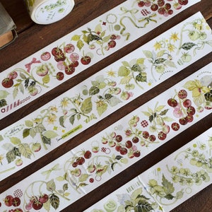 Wildberry Lab All Sorts of Tomatoes Masking Tape, Flower Washi Tape, Watercolor Garden PET Tape, Botanical Sticker Tape for Journal, Planner