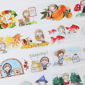 Molinta Washi Tape Samples A, Girls Daily Life Masking Tape, Dieren Sticker voor Journal and Planner, Ijsbeer, Konijn, Kawaii Design