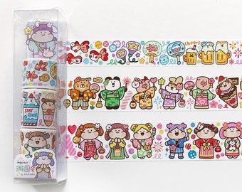 Summer Festival Washi Tape Set, Meatball Witch Girls Washi Tape, Kimono, Animals, Ice Cream, Panda, Matsuri Masking Tape