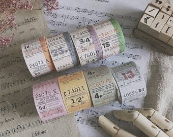 Transit Ticket Stubs Washi Tape Roll, Assorted Vintage Bus Tickets Washi Roll, Masking Tape for Junk Journal, Ephemera