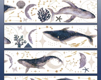 Tape Sample, Galaxy of Whales PET Tape Sample, Stars and Galaxy Illustration Masking Tape Sample, Decorative Journal Sticker
