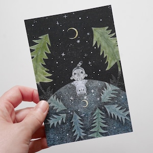 Carnet de voyage Sabatura carte postale étoile, carte postale illustrée 4 jambes, chaton, étoiles et lune, carte de voeux ciel nocturne, carte d'anniversaire